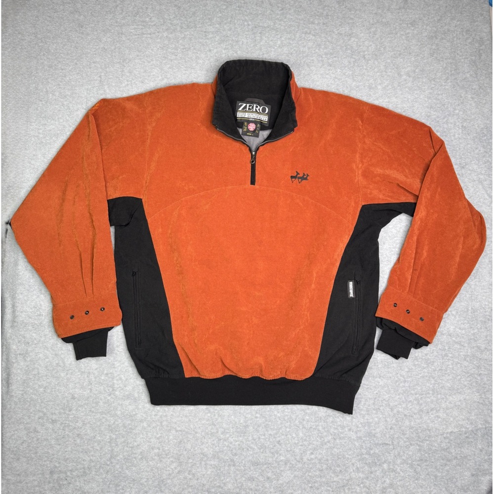 Vintage Zero Restriction Golf Windstopper Pullover Mens L Orange Black 1/4 Zip